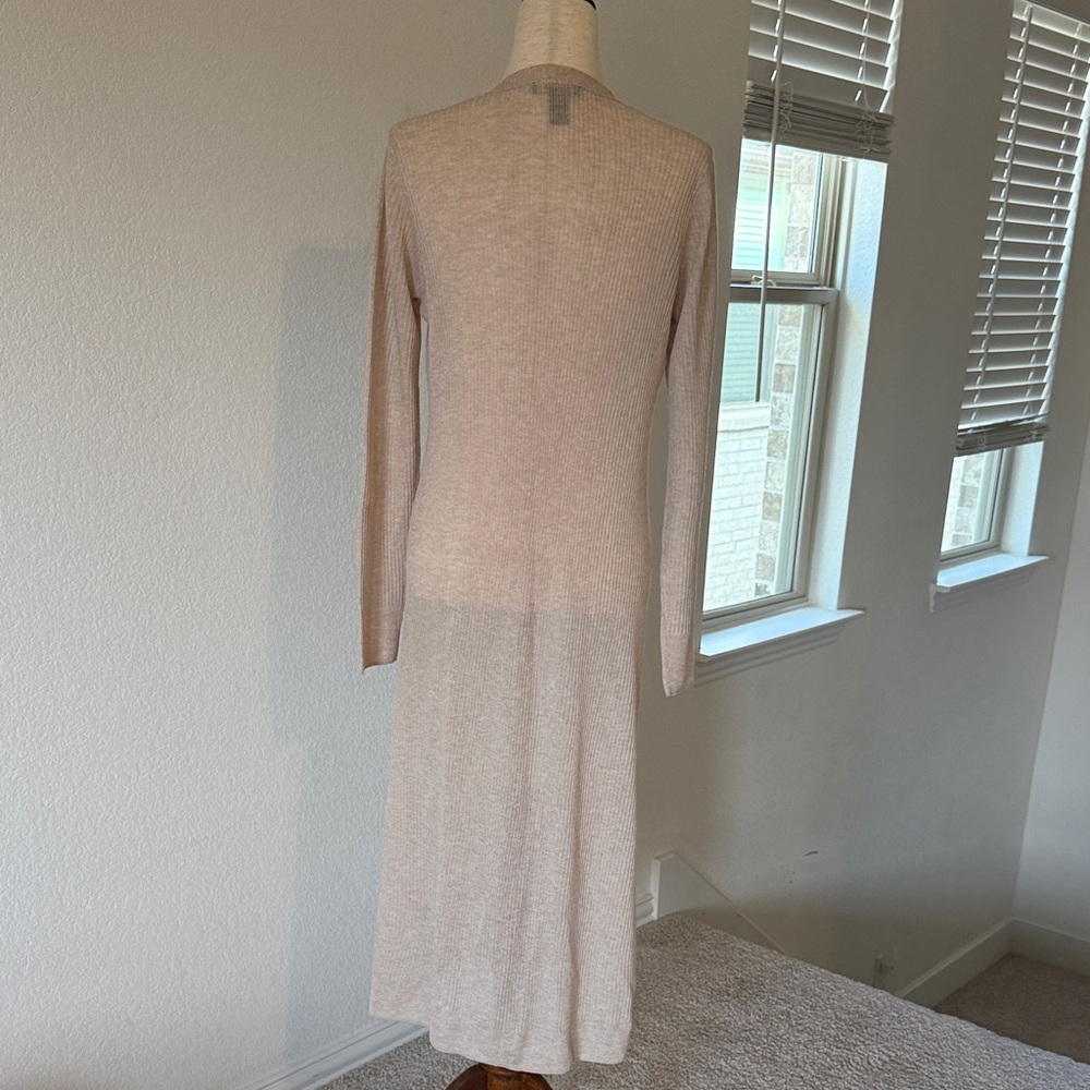 White House Black Market Long Open-Front Cardigan in Light Taupe - Picture 3 of 4